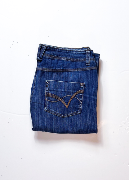 Y2K Mid Blue Denim Straight Jeans - UK 16