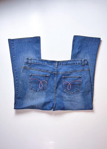 East Coast Y2K Pink Embroidery Straight Denim Jeans - UK 22