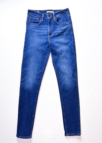 Levis 721 High Rise Mid Blue Denim Skinny Jeans - 27"