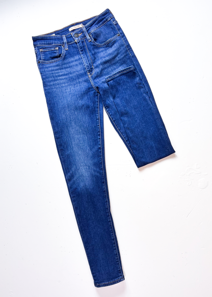 Levis 721 High Rise Mid Blue Denim Skinny Jeans - 27"