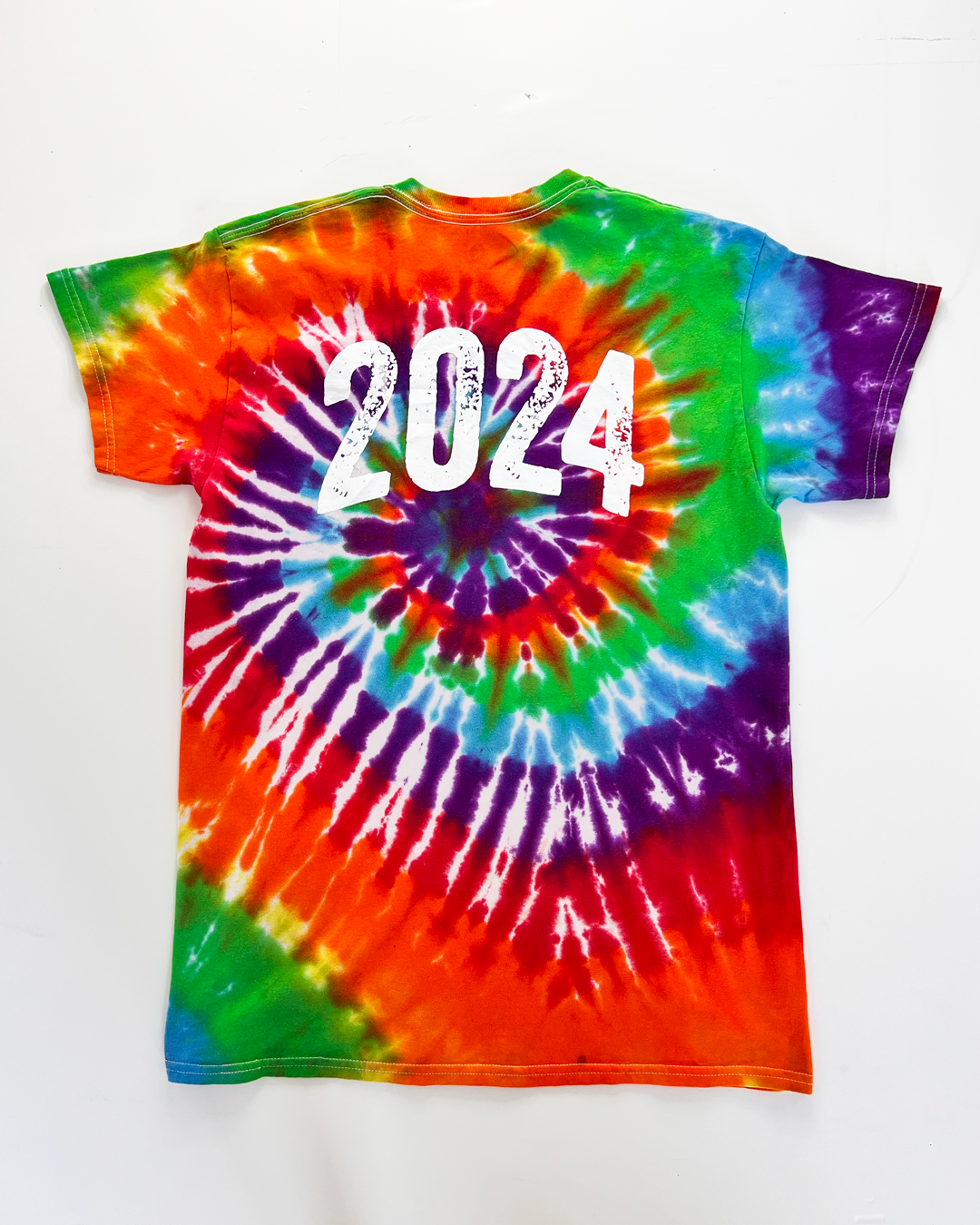 2024 Graphic Rainbow Tie-Dye T-Shirt - Medium