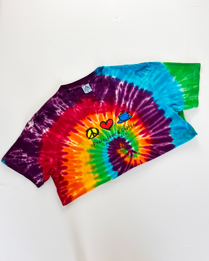 Peace Love And Coffee Slogan Tie-Dye T-Shirt - Large