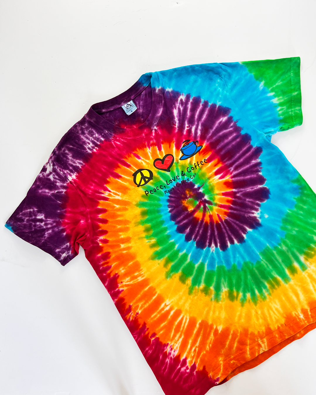 Peace Love And Coffee Slogan Tie-Dye T-Shirt - Large