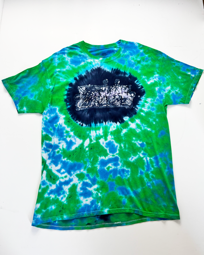 Etched Out Oversized Blue & Green Tie Dye T-Shirt - Large