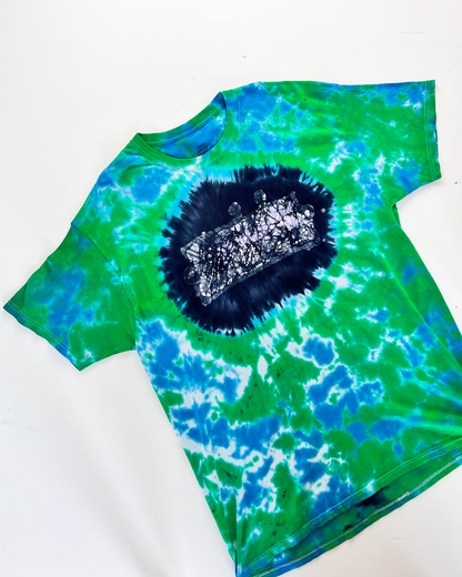 Etched Out Oversized Blue & Green Tie Dye T-Shirt - Large