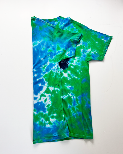 Etched Out Oversized Blue & Green Tie Dye T-Shirt - Large