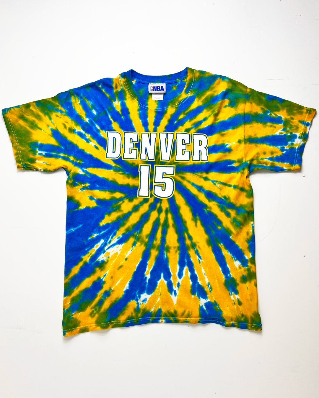 NBA Denver Blue & Yellow Tie-Dye 15 Anthony T-Shirt  - Large