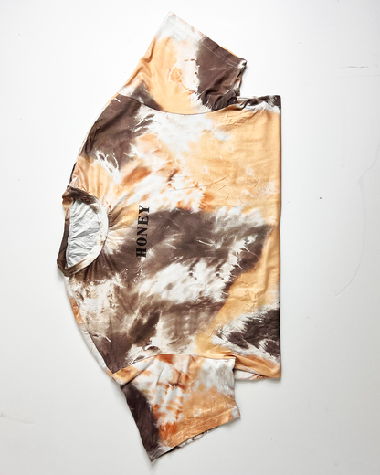 Peach & Brown Tie-Dye Honey Slogan Oversized T-Shirt - Large