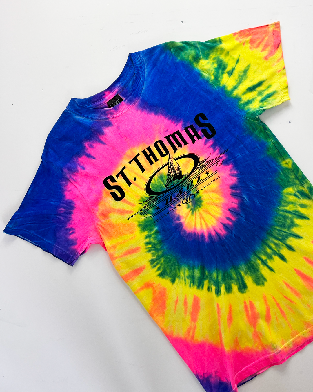 St Thomas Destination Tie-Dye Neon T-Shirt - Small