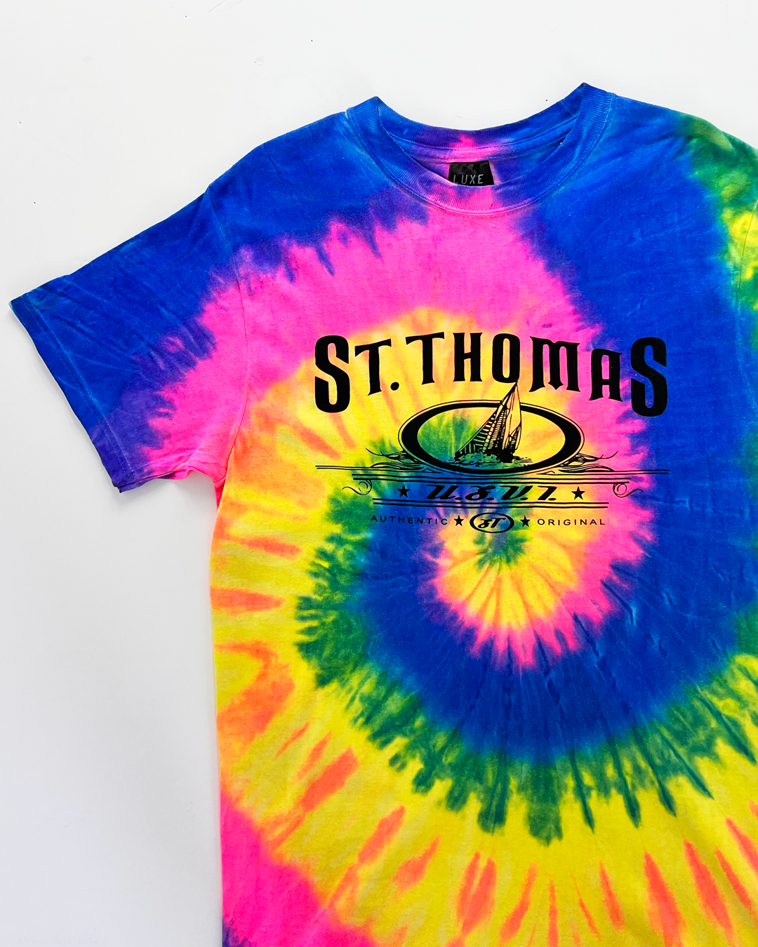 St Thomas Destination Tie-Dye Neon T-Shirt - Small