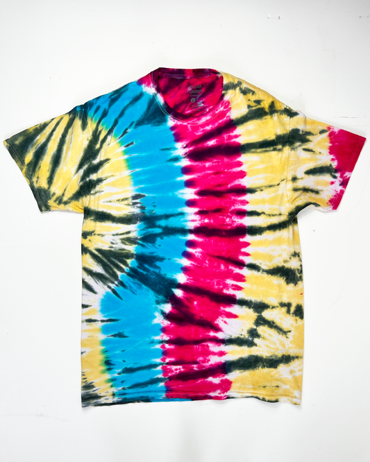 1990s Blue Pink & Yellow Tie-Dye T-Shirt - Large