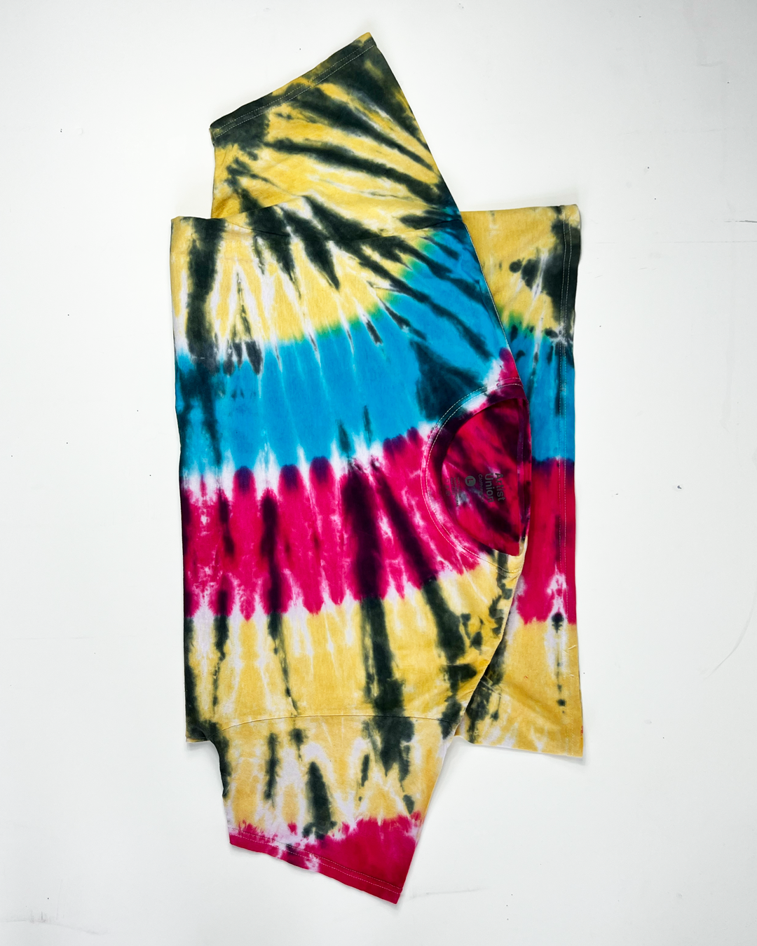 1990s Blue Pink & Yellow Tie-Dye T-Shirt - Large