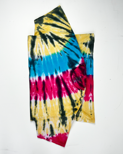 1990s Blue Pink & Yellow Tie-Dye T-Shirt - Large