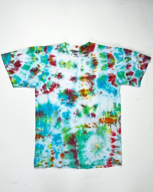 1990s Blue, Lime & Berry Plain Tie-Dye T-Shirt - Small