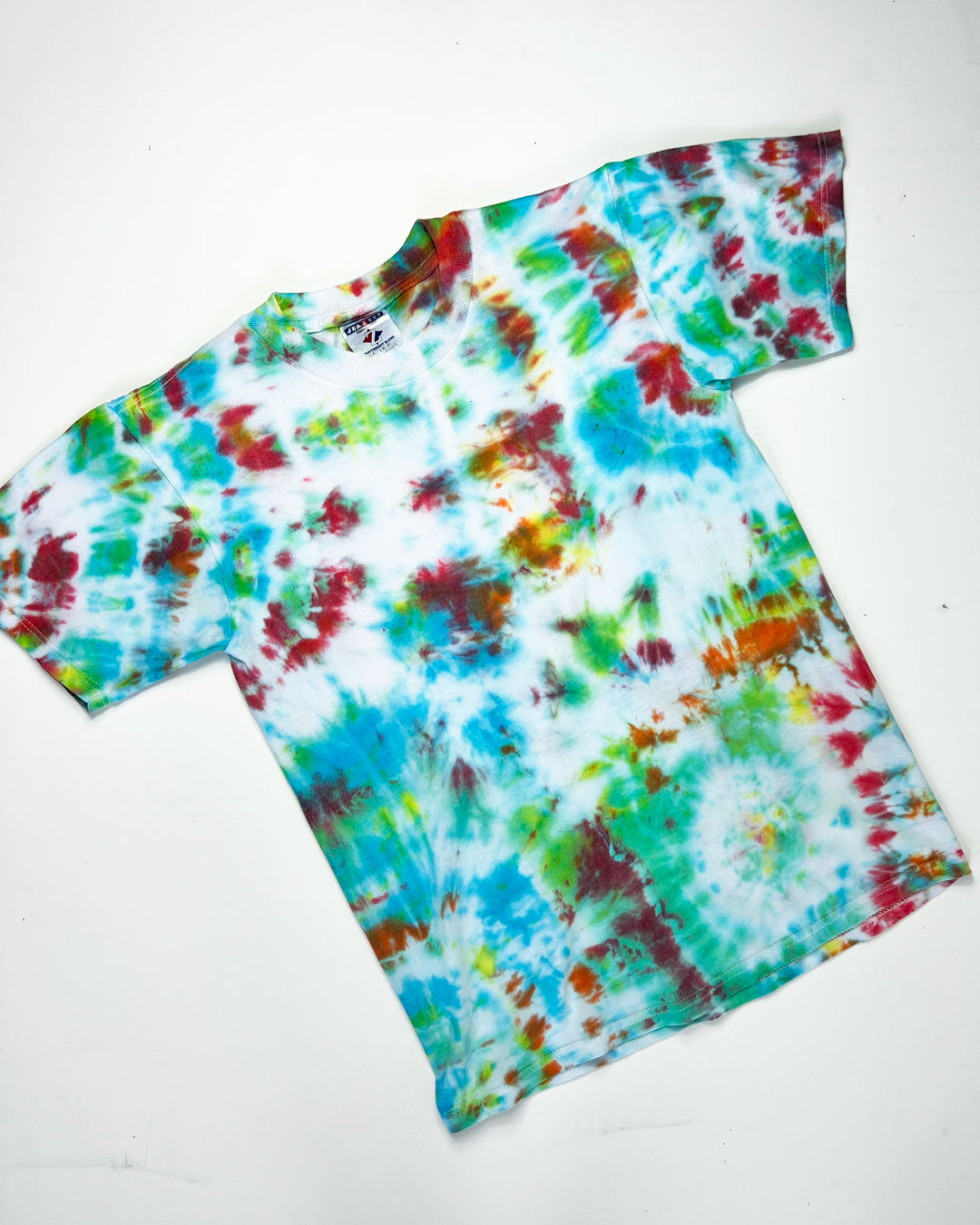 1990s Blue, Lime & Berry Plain Tie-Dye T-Shirt - Small
