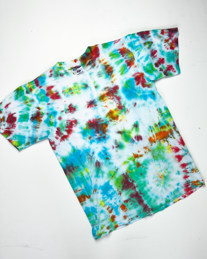 1990s Blue, Lime & Berry Plain Tie-Dye T-Shirt - Small