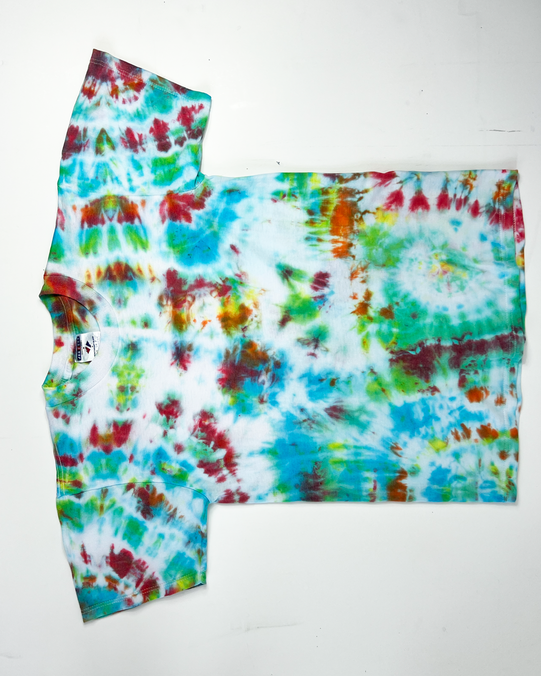 1990s Blue, Lime & Berry Plain Tie-Dye T-Shirt - Small