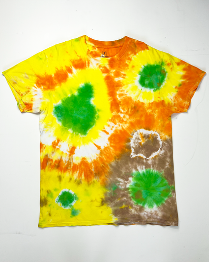 Bright Orange, Yellow & Green Tie-Dye T-Shirt - Large
