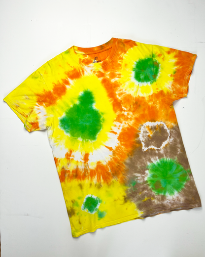 Bright Orange, Yellow & Green Tie-Dye T-Shirt - Large