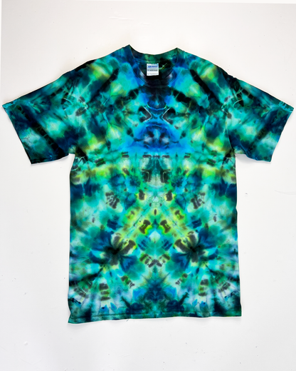 Blue & Green Short Sleeve Tie-Dye T-Shirt - Medium