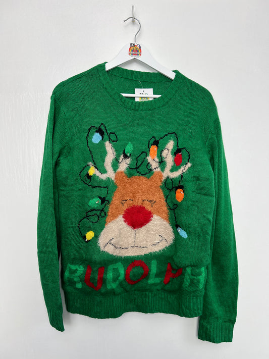 Rudolph the Reindeer Green Christmas Jumper - Small