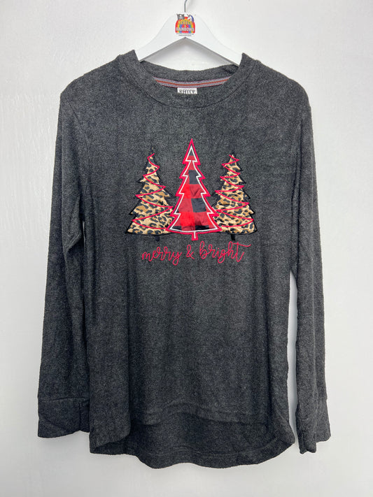 Merry & Bright Christmas Tree Long Sleeve Top - Small