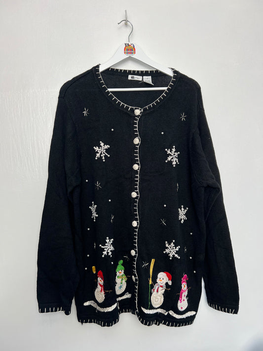 Vintage Snowmen & Snowflake Christmas Cardigan - X Large - Requires Repair